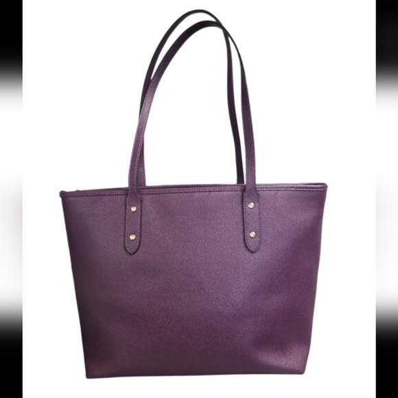 Coach City Zip Tote Purple Saffiano Leather Bag (Style Number F58846) EUC - Picture 3 of 16